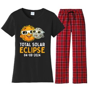 Total Solar Eclipse 2024 Glasses Funny Sun Moon Women's Flannel Pajama Set