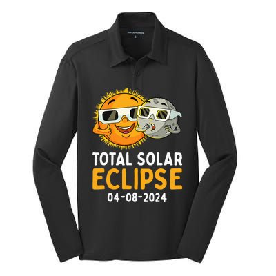 Total Solar Eclipse 2024 Glasses Funny Sun Moon Silk Touch Performance Long Sleeve Polo