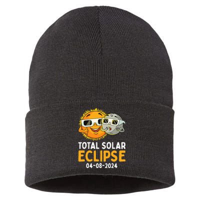 Total Solar Eclipse 2024 Glasses Funny Sun Moon Sustainable Knit Beanie