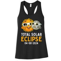 Total Solar Eclipse 2024 Glasses Funny Sun Moon Women's Racerback Tank