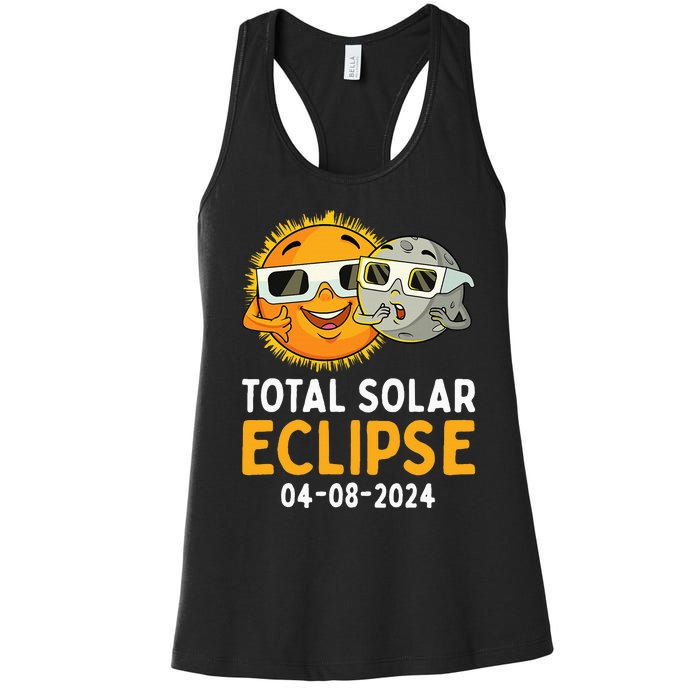 Total Solar Eclipse 2024 Glasses Funny Sun Moon Women's Racerback Tank