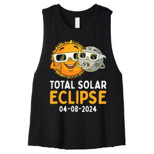 Total Solar Eclipse 2024 Glasses Funny Sun Moon Women's Racerback Cropped Tank