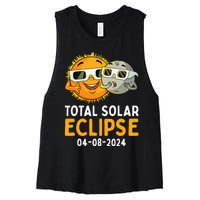 Total Solar Eclipse 2024 Glasses Funny Sun Moon Women's Racerback Cropped Tank