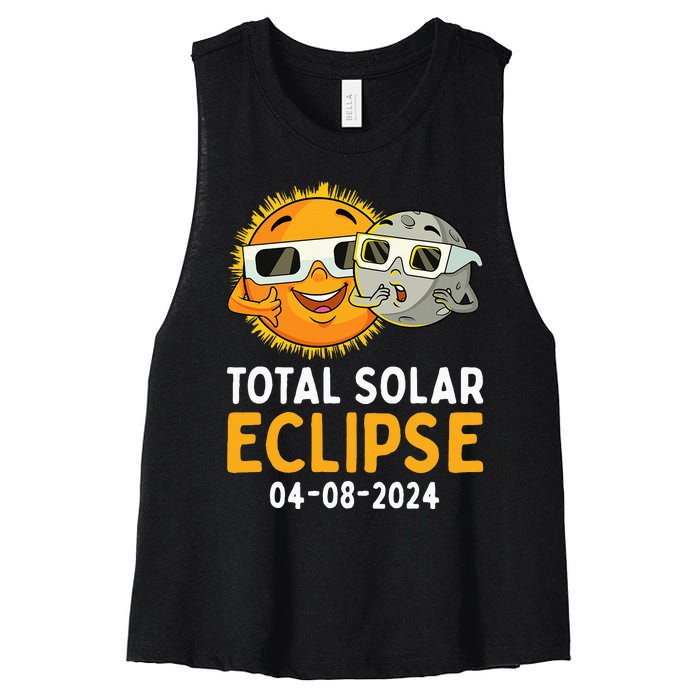 Total Solar Eclipse 2024 Glasses Funny Sun Moon Women's Racerback Cropped Tank