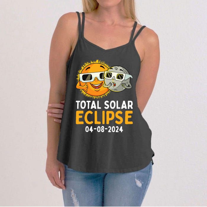 Total Solar Eclipse 2024 Glasses Funny Sun Moon Women's Strappy Tank