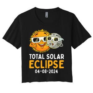 Total Solar Eclipse 2024 Glasses Funny Sun Moon Women's Crop Top Tee