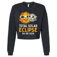 Total Solar Eclipse 2024 Glasses Funny Sun Moon Cropped Pullover Crew