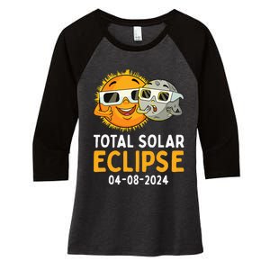 Total Solar Eclipse 2024 Glasses Funny Sun Moon Women's Tri-Blend 3/4-Sleeve Raglan Shirt