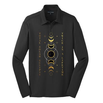 Total Solar Eclipse Twice In Lifetime April 08 2024 Gift Design Silk Touch Performance Long Sleeve Polo