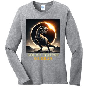 Total Solar Eclipse Trex April 8 2024 America Solar Eclipse Ladies Long Sleeve Shirt