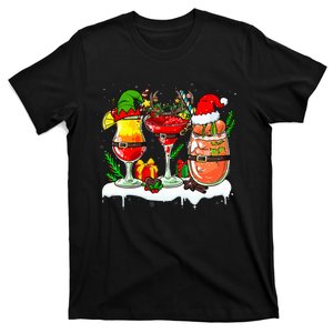 Three Santa Elf Reindeer Cocktail Christmas Drinker Drunker T-Shirt