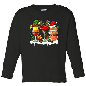 Three Santa Elf Reindeer Cocktail Christmas Drinker Drunker Toddler Long Sleeve Shirt