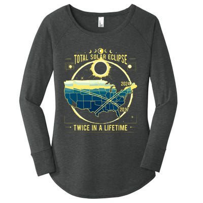 Total Solar Eclipse Twice In A Lifetime 2024 Women's Perfect Tri Tunic Long Sleeve Shirt