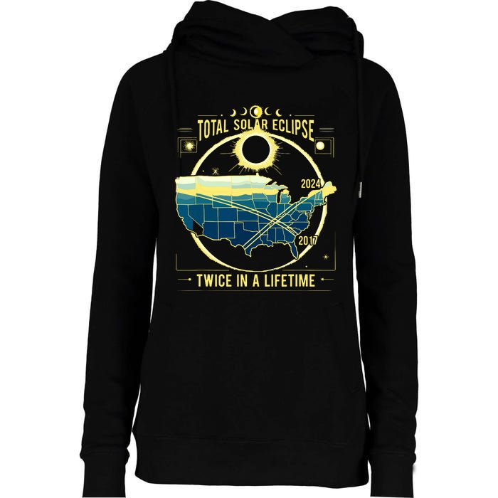 Total Solar Eclipse Twice In A Lifetime 2024 Womens Funnel Neck Pullover Hood