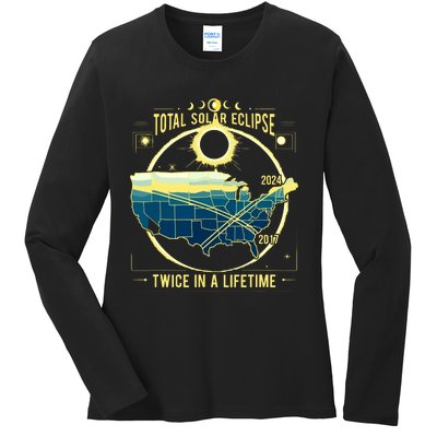 Total Solar Eclipse Twice In A Lifetime 2024 Ladies Long Sleeve Shirt