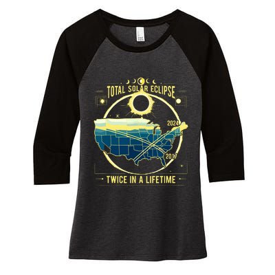 Total Solar Eclipse Twice In A Lifetime 2024 Women's Tri-Blend 3/4-Sleeve Raglan Shirt