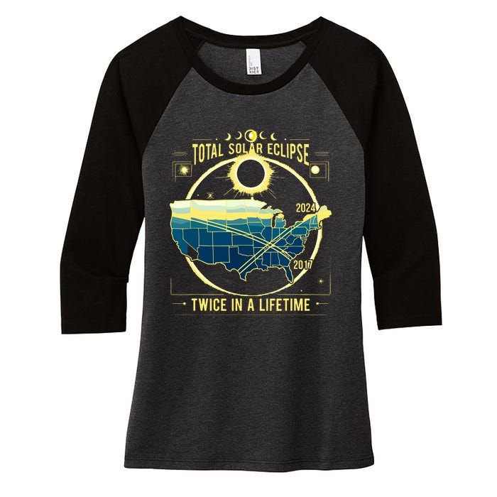 Total Solar Eclipse Twice In A Lifetime 2024 Women's Tri-Blend 3/4-Sleeve Raglan Shirt