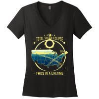 Total Solar Eclipse Twice In A Lifetime 2024 Women's V-Neck T-Shirt