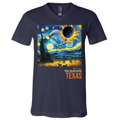 Total Solar Eclipse 2024 Texas Painting V-Neck T-Shirt