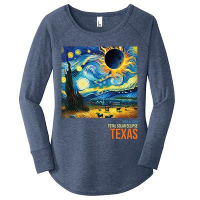 Total Solar Eclipse 2024 Texas Painting Women's Perfect Tri Tunic Long Sleeve Shirt