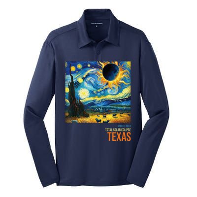 Total Solar Eclipse 2024 Texas Painting Silk Touch Performance Long Sleeve Polo