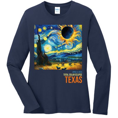 Total Solar Eclipse 2024 Texas Painting Ladies Long Sleeve Shirt