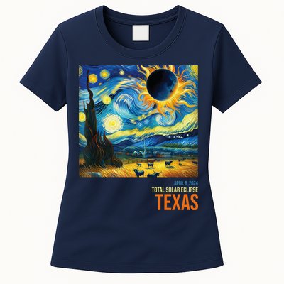 Total Solar Eclipse 2024 Texas Painting Womens T-Shirt