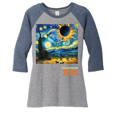 Total Solar Eclipse 2024 Texas Painting Women's Tri-Blend 3/4-Sleeve Raglan Shirt