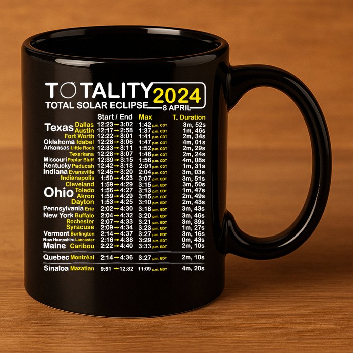 Total Solar Eclipse 2024 Time - April 8 Path Of The Eclipse 11oz C Handle Ceramic Mug