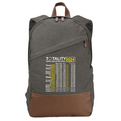 Total Solar Eclipse 2024 Time - April 8 Path Of The Eclipse Cotton Canvas Backpack
