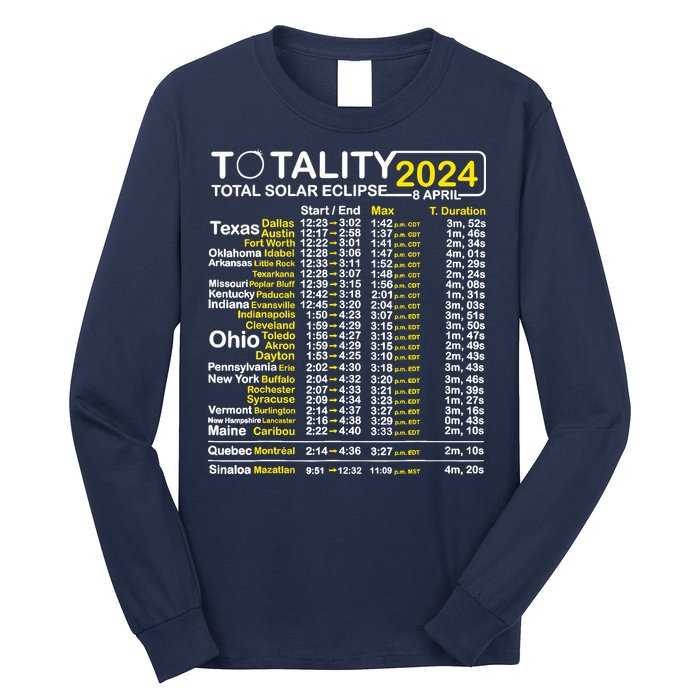 Total Solar Eclipse 2024 Time - April 8 Path Of The Eclipse Long Sleeve Shirt