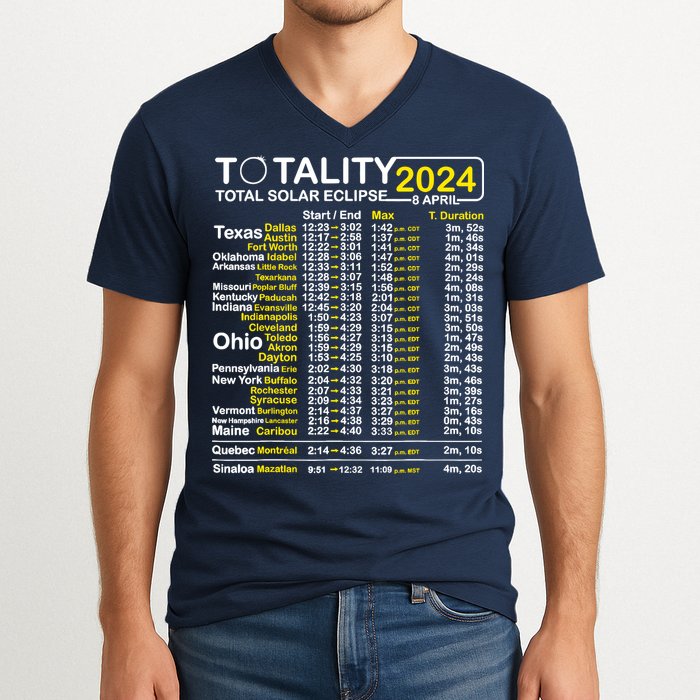 Total Solar Eclipse 2024 Time - April 8 Path Of The Eclipse V-Neck T-Shirt