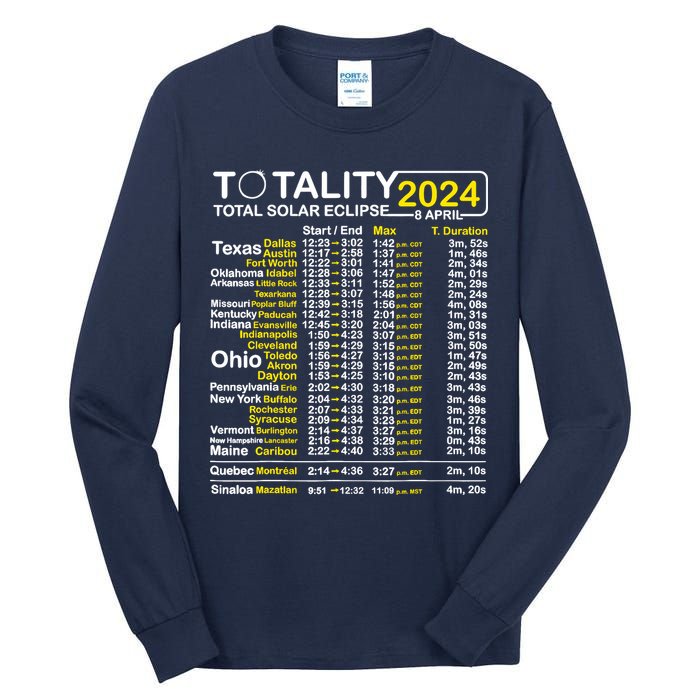 Total Solar Eclipse 2024 Time - April 8 Path Of The Eclipse Tall Long Sleeve T-Shirt