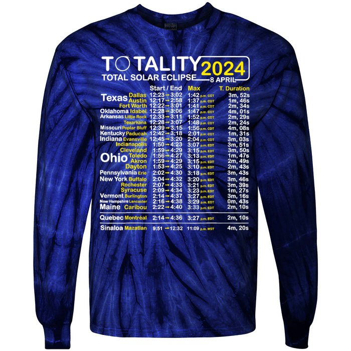 Total Solar Eclipse 2024 Time - April 8 Path Of The Eclipse Tie-Dye Long Sleeve Shirt