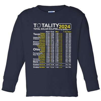 Total Solar Eclipse 2024 Time - April 8 Path Of The Eclipse Toddler Long Sleeve Shirt