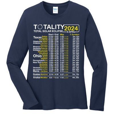 Total Solar Eclipse 2024 Time - April 8 Path Of The Eclipse Ladies Long Sleeve Shirt