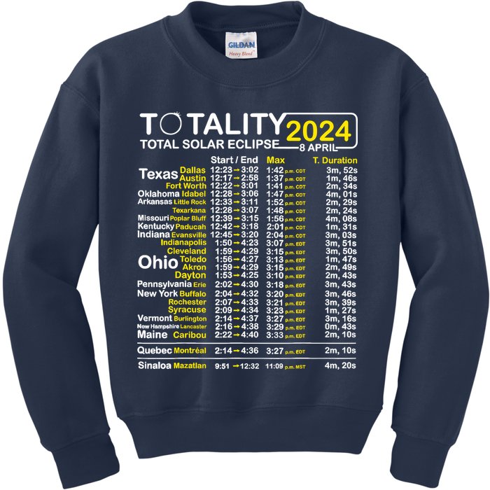 Total Solar Eclipse 2024 Time - April 8 Path Of The Eclipse Kids Sweatshirt