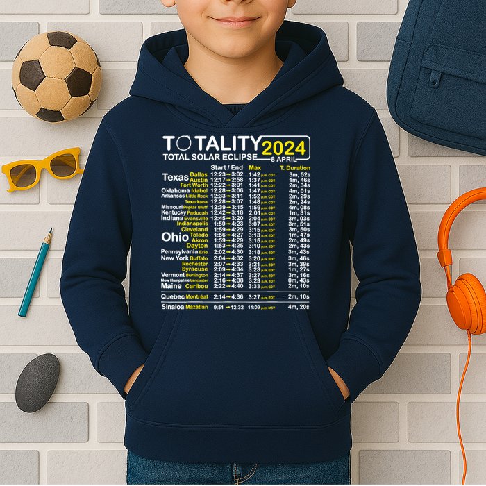 Total Solar Eclipse 2024 Time - April 8 Path Of The Eclipse Kids Hoodie