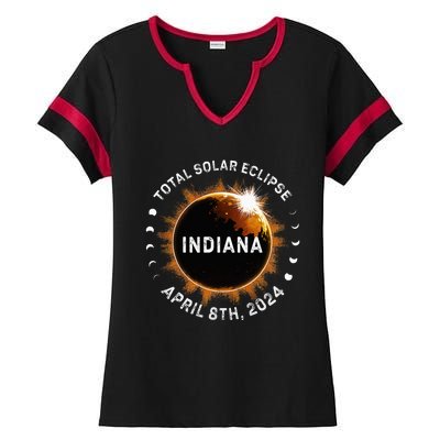 Total Solar Eclipse Path of Totality April 8th 2024 Indiana Ladies Halftime Notch Neck Tee