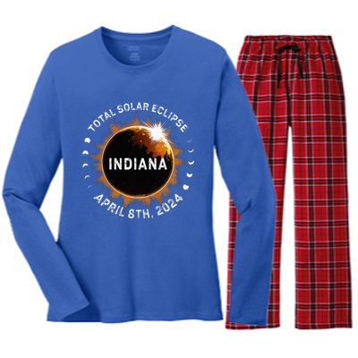 Total Solar Eclipse Path of Totality April 8th 2024 Indiana Women's Long Sleeve Flannel Pajama Set 