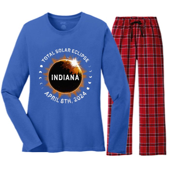 Total Solar Eclipse Path of Totality April 8th 2024 Indiana Women's Long Sleeve Flannel Pajama Set 