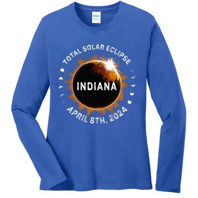 Total Solar Eclipse Path of Totality April 8th 2024 Indiana Ladies Long Sleeve Shirt