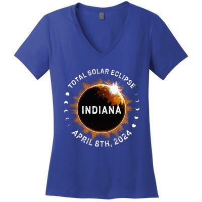 Total Solar Eclipse Path of Totality April 8th 2024 Indiana Women's V-Neck T-Shirt