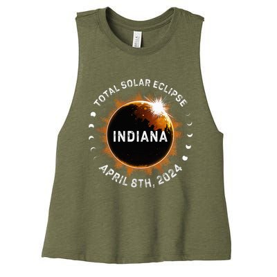 Total Solar Eclipse Path of Totality April 8th 2024 Indiana Women's Racerback Cropped Tank