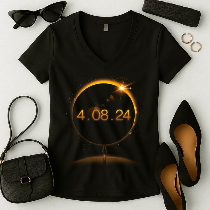 Total Solar Eclipse April 8 2024 Women's V-Neck T-Shirt