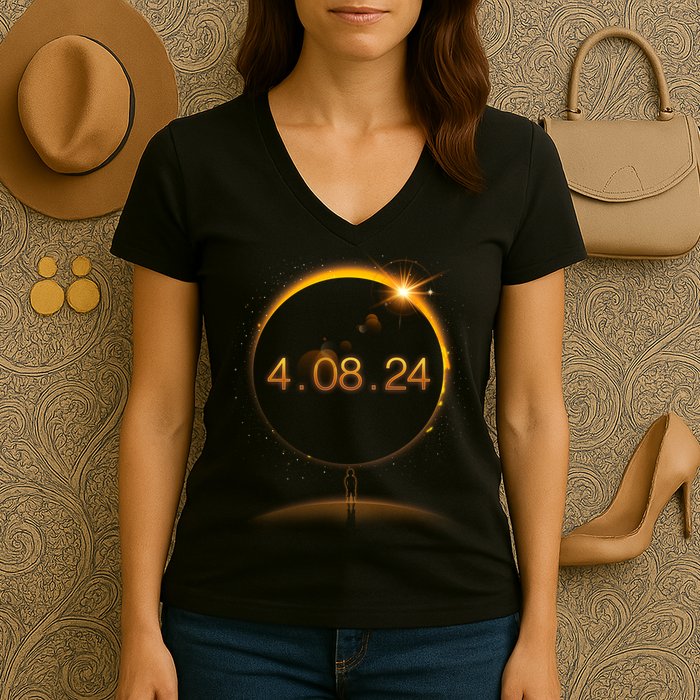 Total Solar Eclipse April 8 2024 Women's V-Neck T-Shirt