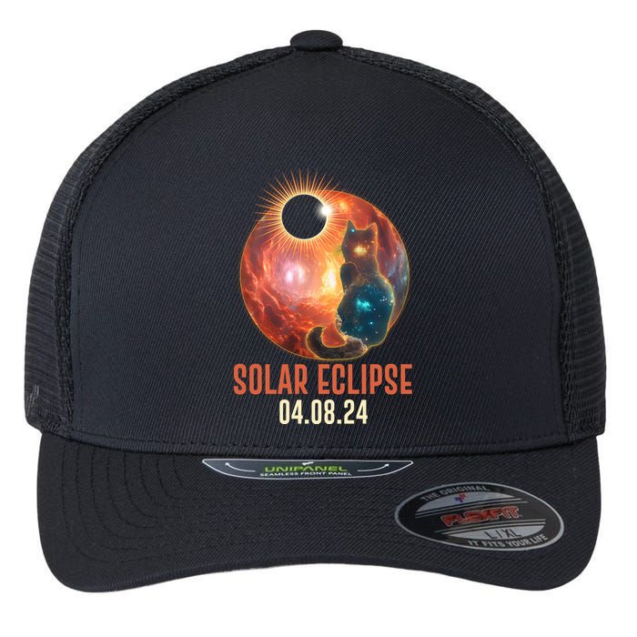 Total Solar Eclipse Galaxy Space Cat Flexfit Unipanel Trucker Cap
