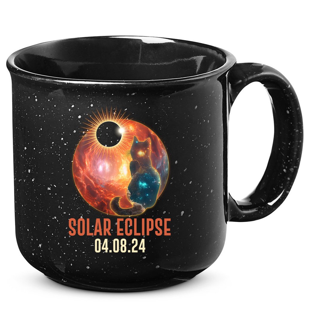 Total Solar Eclipse Galaxy Space Cat 15oz Campfire Ceramic Mug