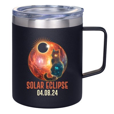 Total Solar Eclipse Galaxy Space Cat 12oz Stainless Steel Coffee Mug