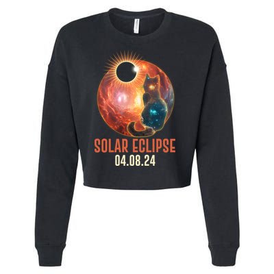Total Solar Eclipse Galaxy Space Cat Cropped Pullover Crew